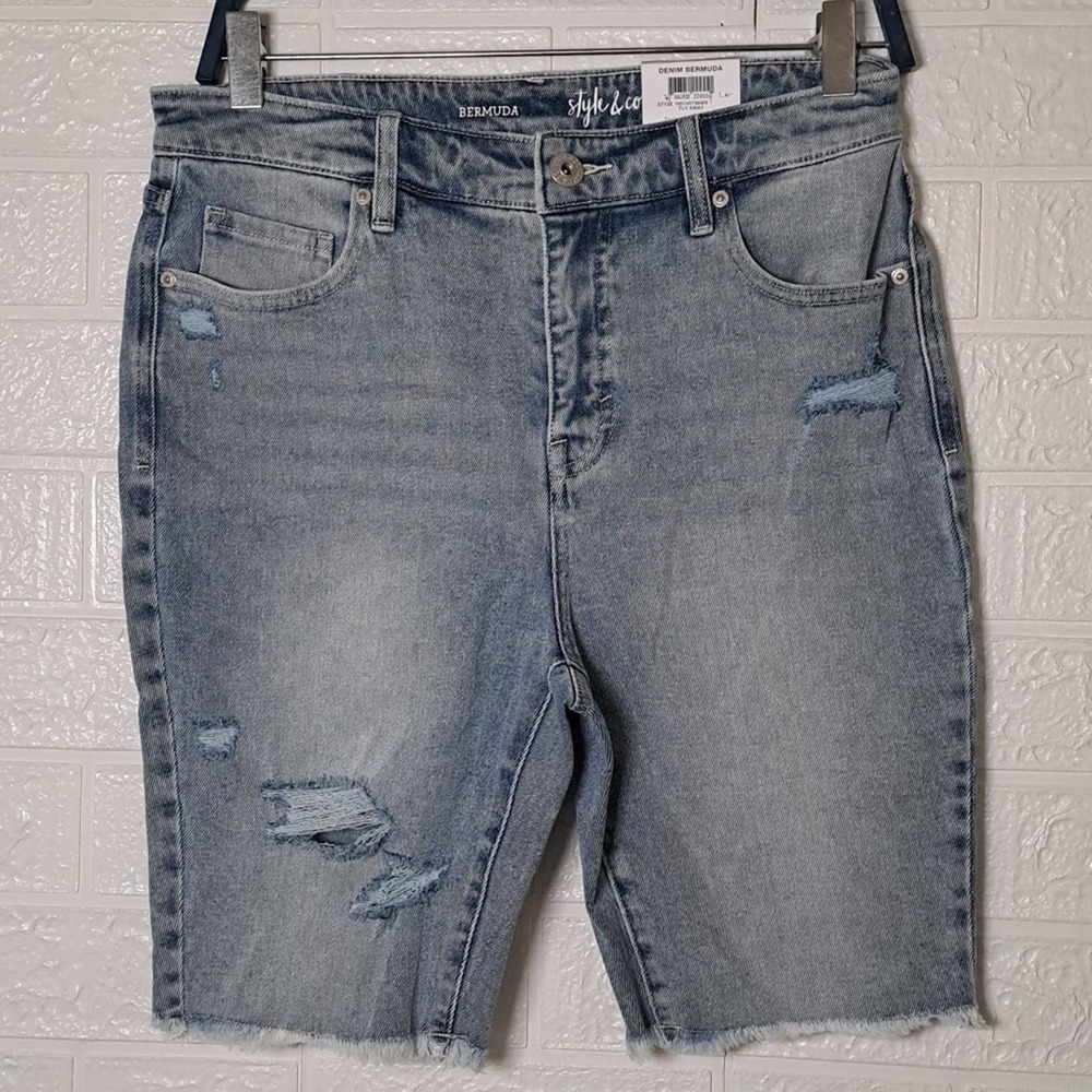 INC High Rise Denim Bermuda Shorts 6
